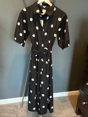 a new day Black Maxi Shirt Dress with White Polka Dots